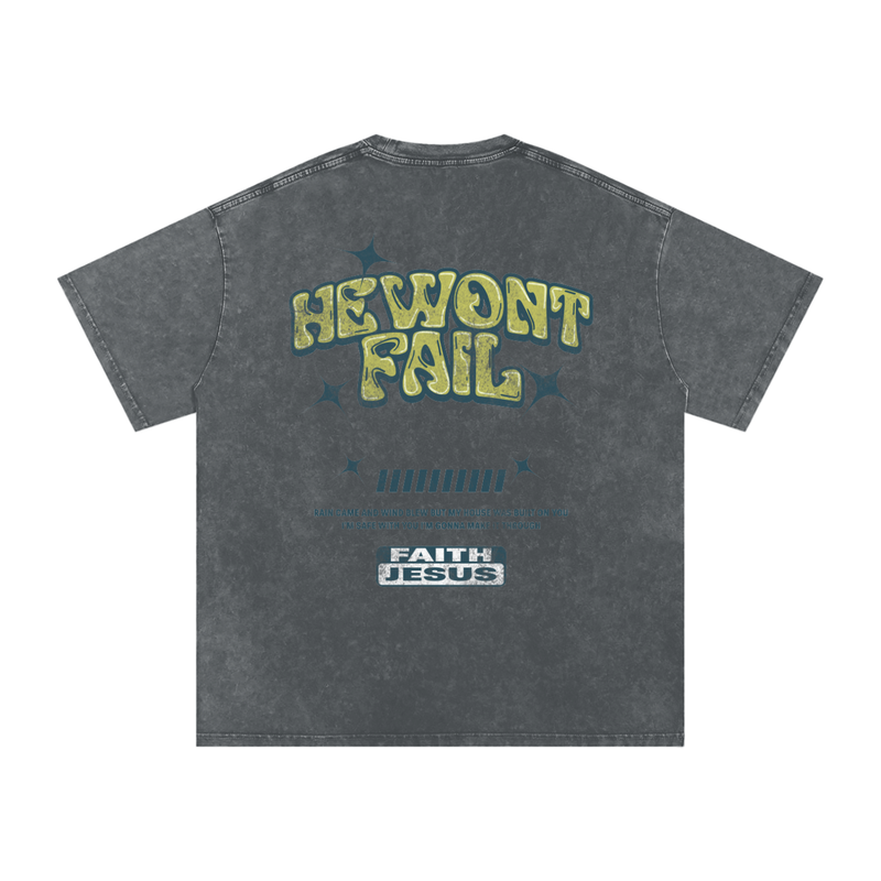"Firm Foundation / He Won't Fail" Snow Washed Oversized Cotton T-Shirt