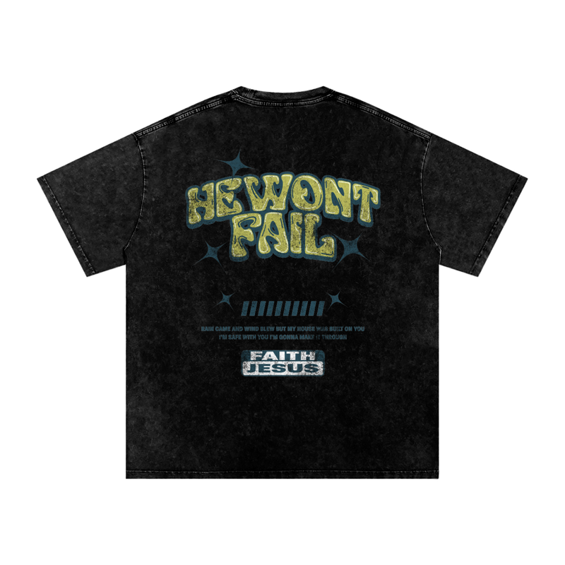 "Firm Foundation / He Won't Fail" Snow Washed Oversized Cotton T-Shirt
