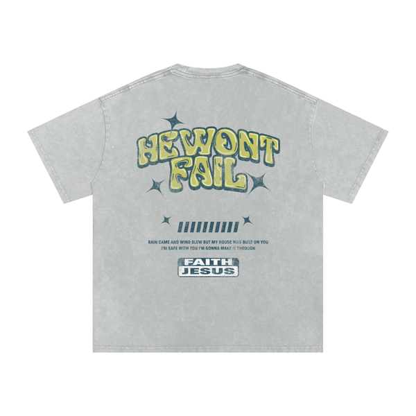 "Firm Foundation / He Won't Fail" Snow Washed Oversized Cotton T-Shirt