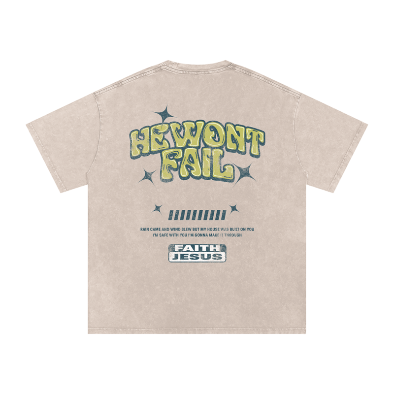 "Firm Foundation / He Won't Fail" Snow Washed Oversized Cotton T-Shirt